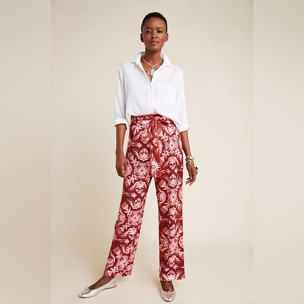 Scotch & Soda Veda Wide Leg Pants Pink Red Print | Size XL